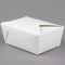 長方形のお弁当箱の上の使い捨て可能で白いクラフトの印刷紙Boradの包装の立場